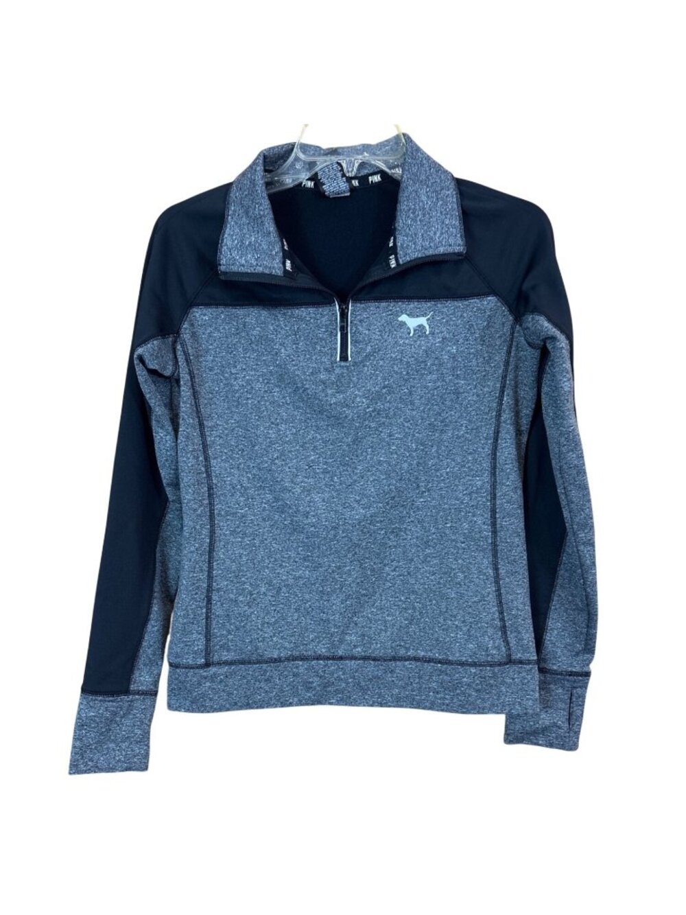 Victorias Secret Pink Quarter-Zip Pullover Sweatshirt Heather Gray & Black Size